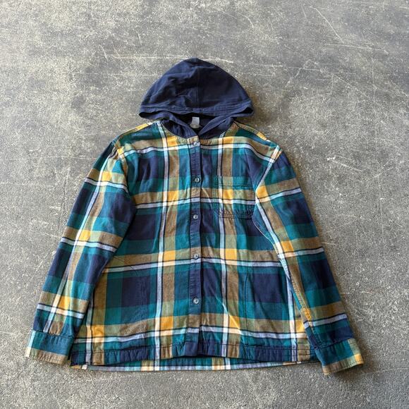 Eddie Bauer Jackets & Blazers - Eddie Bauer Flannel Hooded Jacket Womens S Blue Plaid Button Up Pockets Outdoor